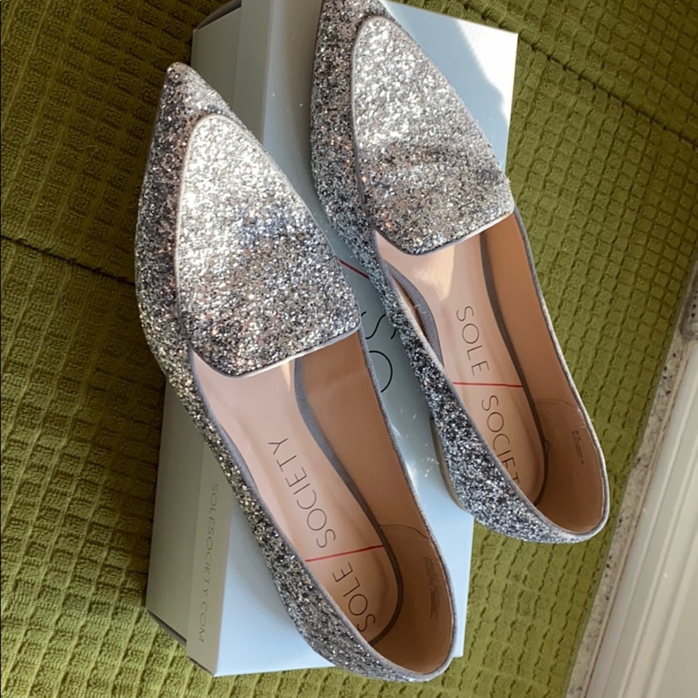 Camilla Silver Glitter Flats, Sole Society